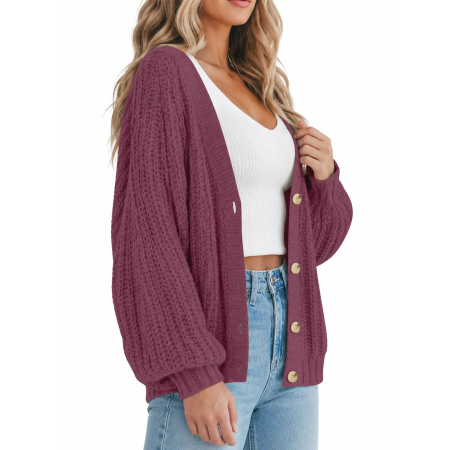 Full Size Chunky Knit Button-Down Cardigan Plus Apparel and Accessories