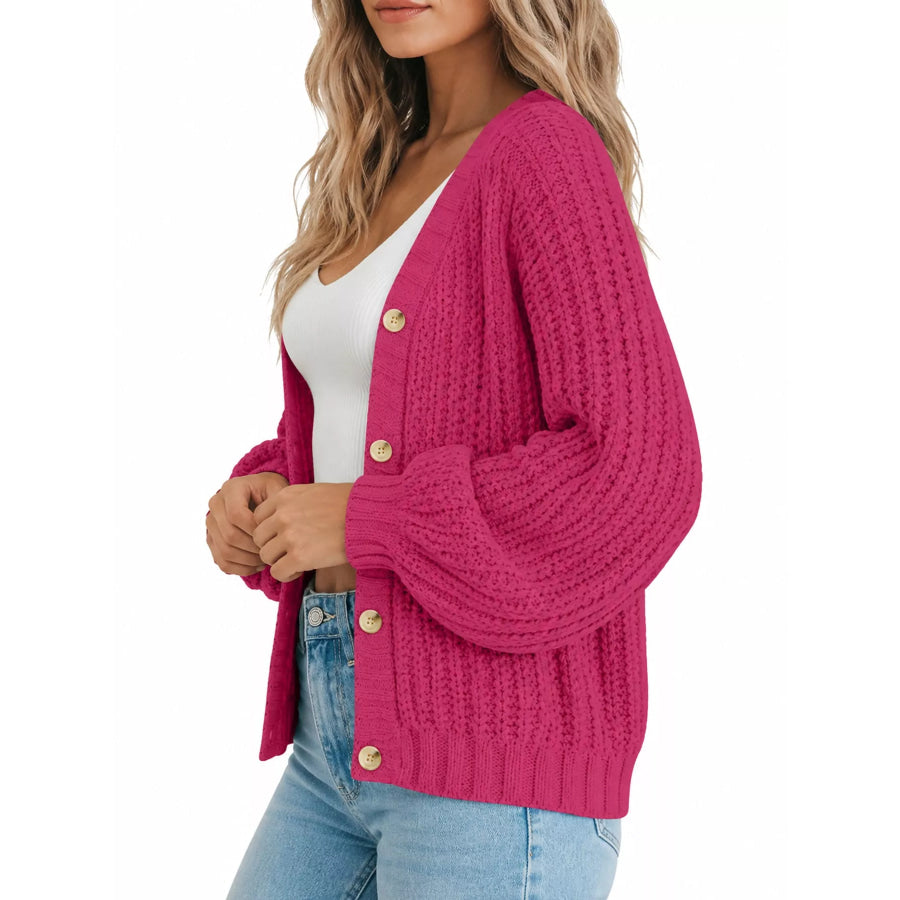 Full Size Chunky Knit Button-Down Cardigan Plus Apparel and Accessories