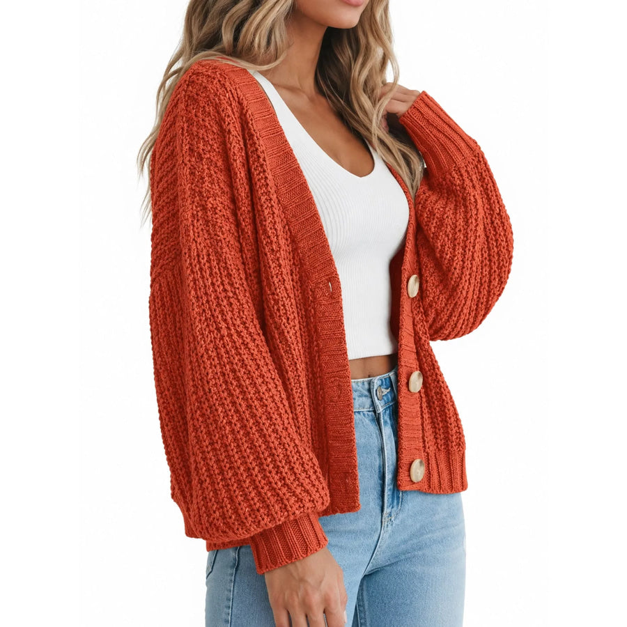 Full Size Chunky Knit Button-Down Cardigan Plus Apparel and Accessories