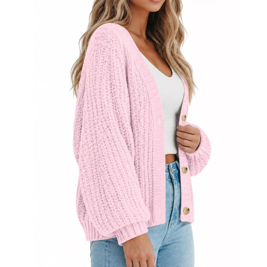 Full Size Chunky Knit Button-Down Cardigan Plus Apparel and Accessories