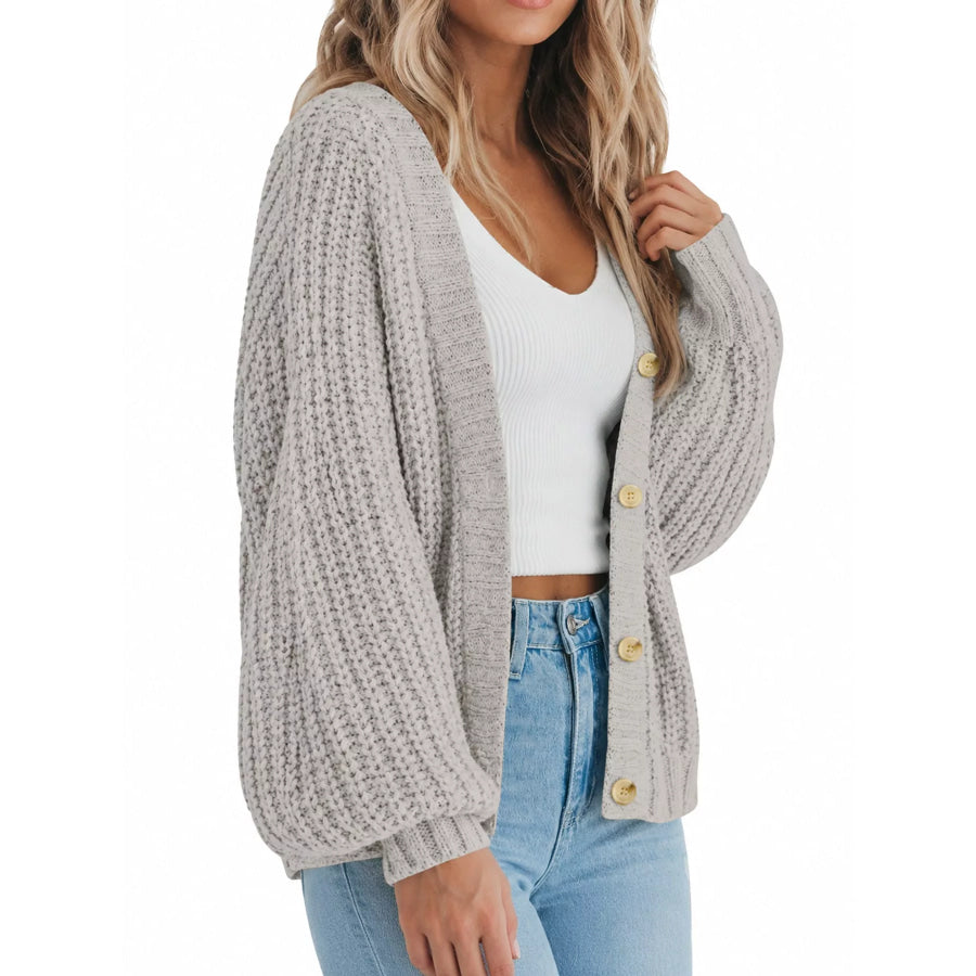 Full Size Chunky Knit Button-Down Cardigan Plus Apparel and Accessories