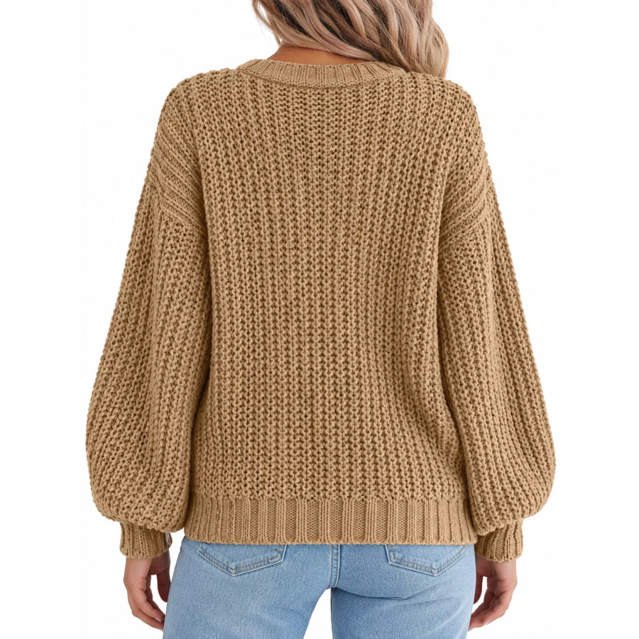 Full Size Chunky Knit Button-Down Cardigan Plus Apparel and Accessories