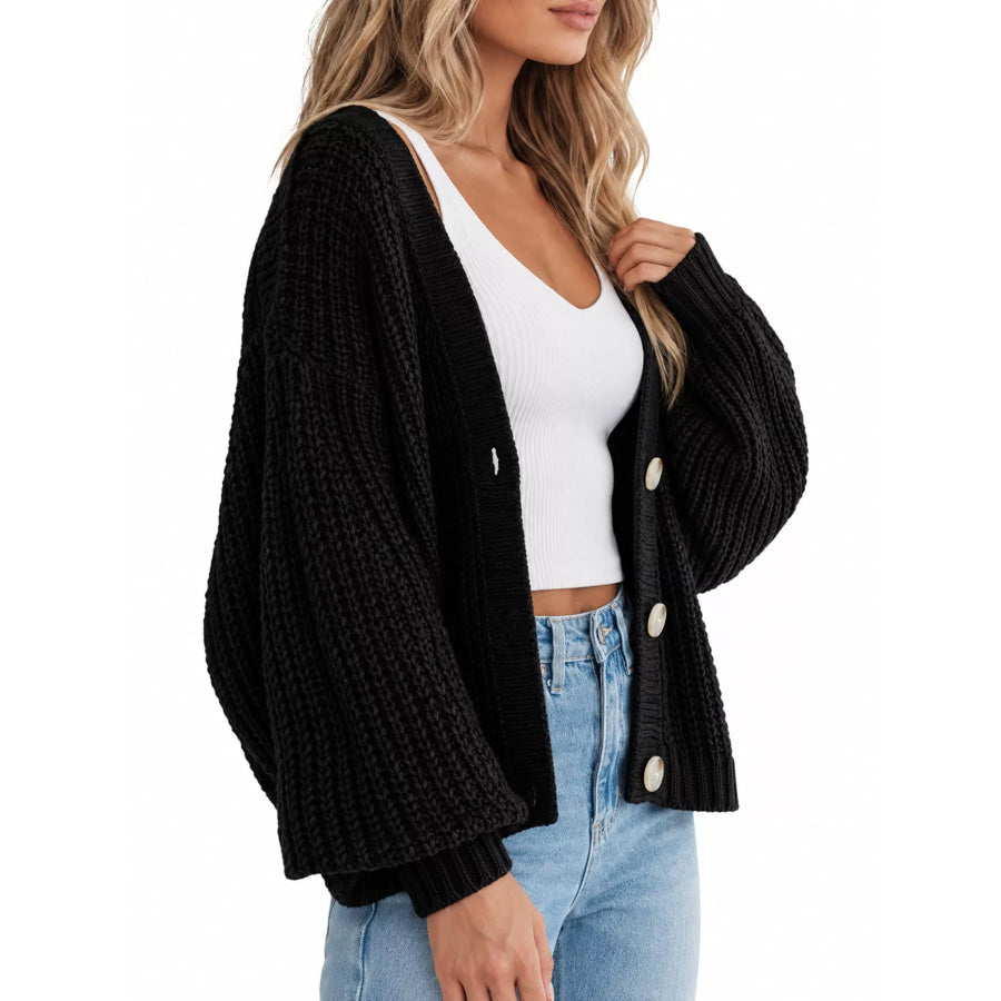 Full Size Chunky Knit Button-Down Cardigan Plus Apparel and Accessories