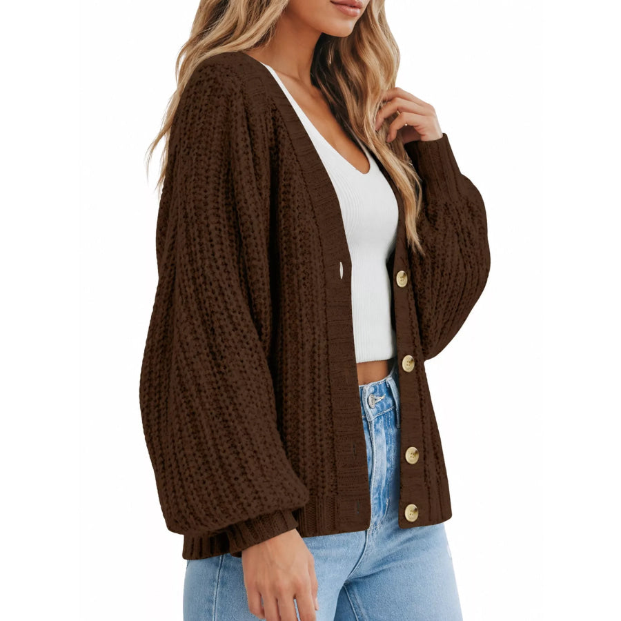 Full Size Chunky Knit Button-Down Cardigan Plus Apparel and Accessories