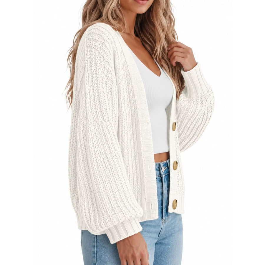 Full Size Chunky Knit Button-Down Cardigan Plus Apparel and Accessories