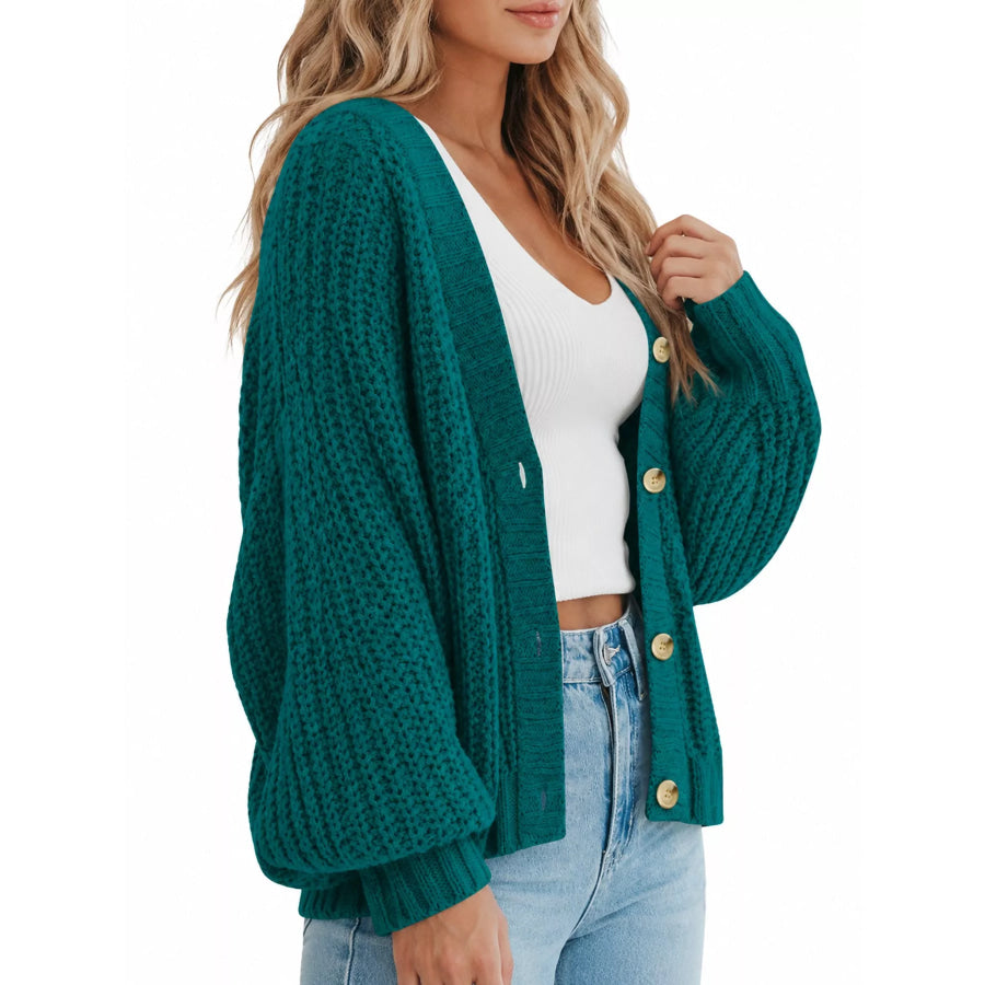 Full Size Chunky Knit Button-Down Cardigan Plus Apparel and Accessories