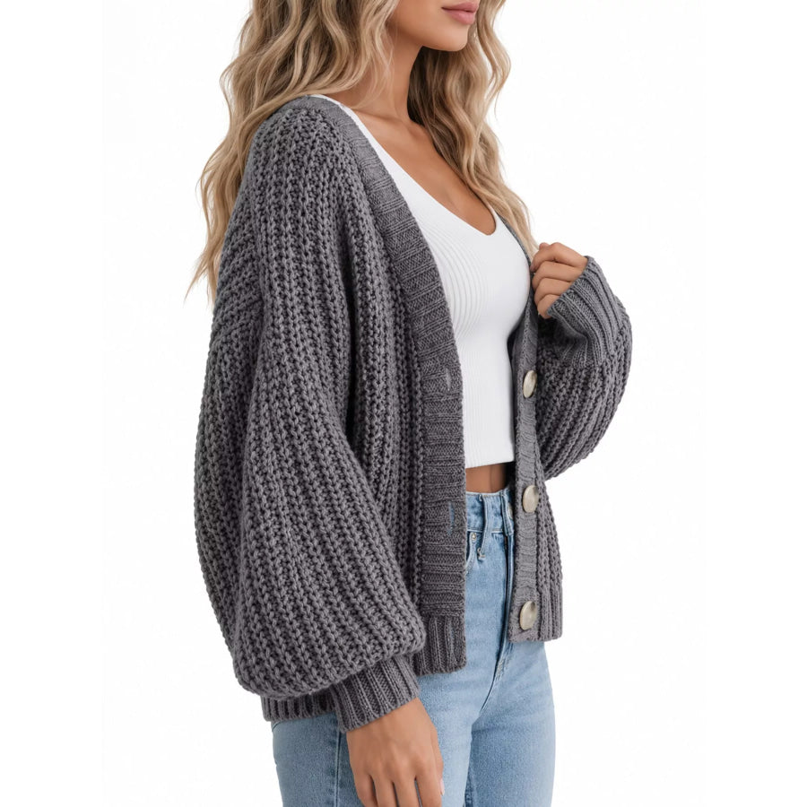 Full Size Chunky Knit Button-Down Cardigan Plus Apparel and Accessories