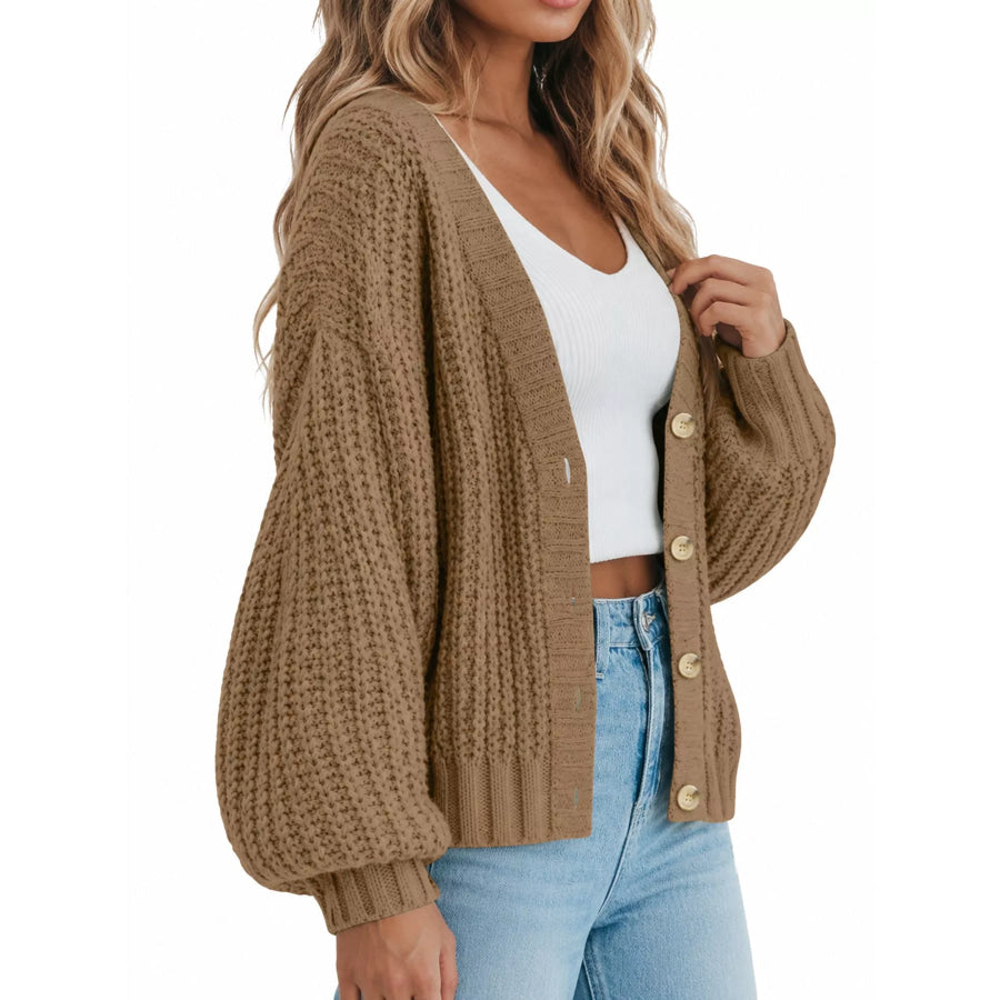 Full Size Chunky Knit Button-Down Cardigan Plus Apparel and Accessories