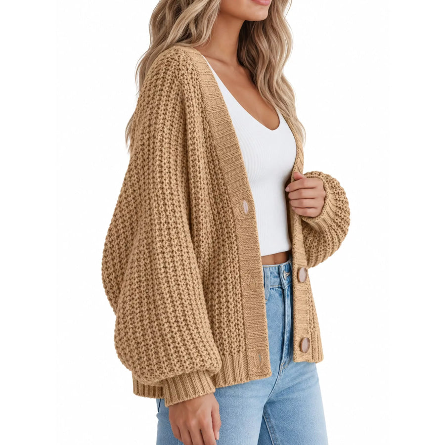 Full Size Chunky Knit Button-Down Cardigan Plus Apparel and Accessories