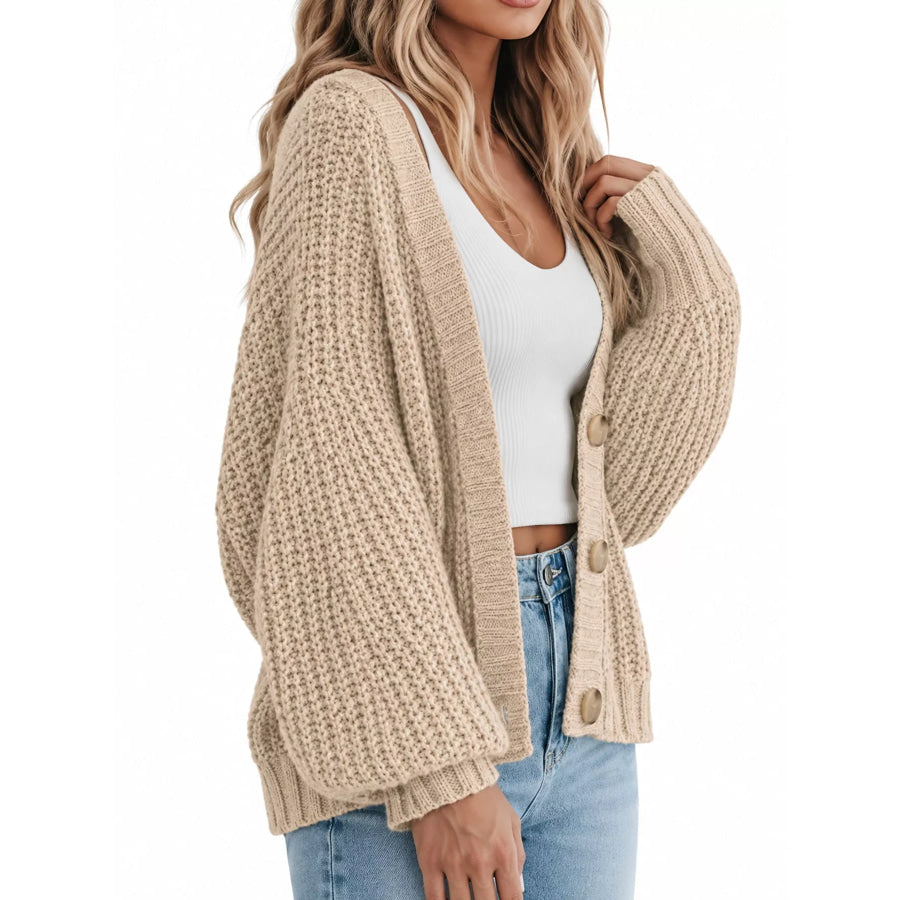 Full Size Chunky Knit Button-Down Cardigan Plus Apparel and Accessories