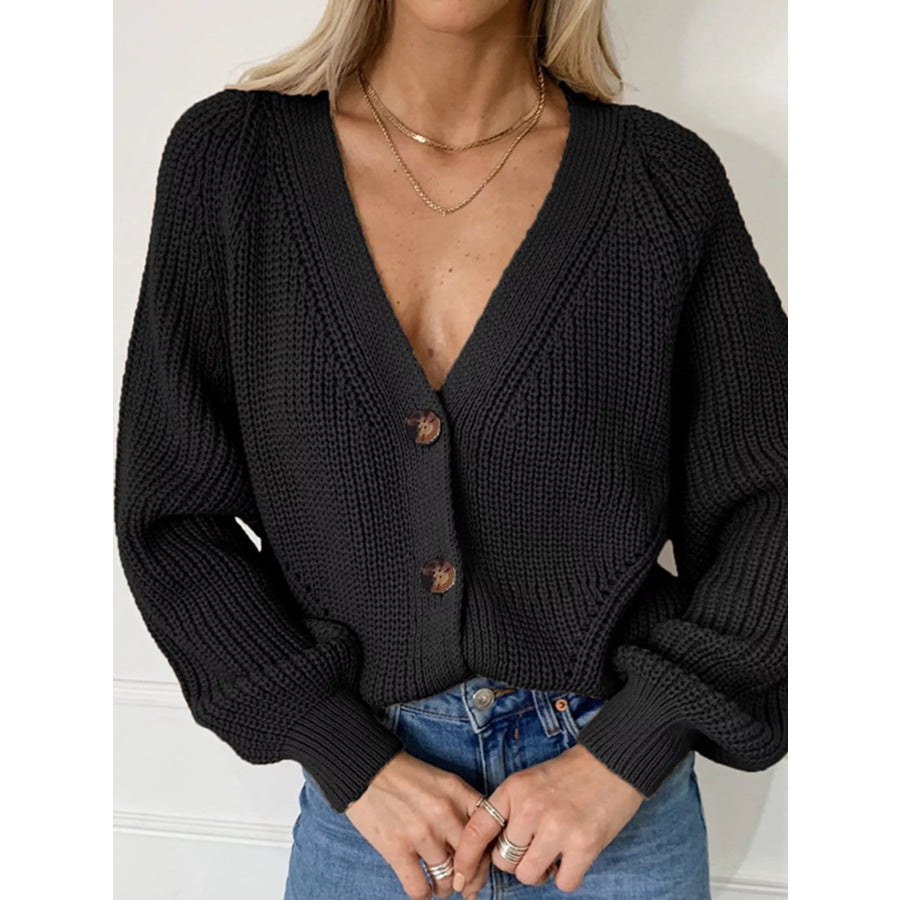 Full Size Chunky Knit Button-Down Cardigan Plus Size Black / S Apparel and Accessories