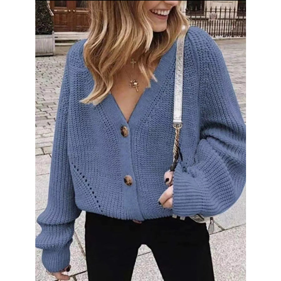 Full Size Chunky Knit Button-Down Cardigan Plus Size Blue / S Apparel and Accessories
