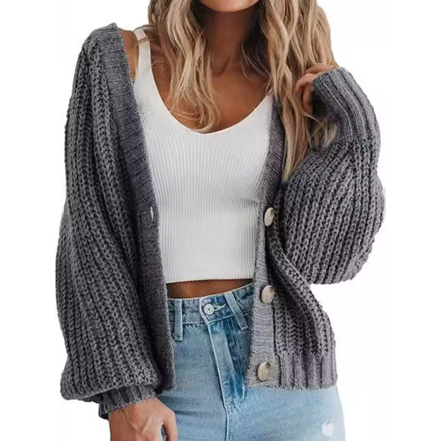 Full Size Chunky Knit Button-Down Cardigan Plus Gray / S Apparel and Accessories