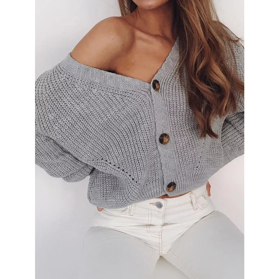 Full Size Chunky Knit Button-Down Cardigan Plus Size Grey / S Apparel and Accessories