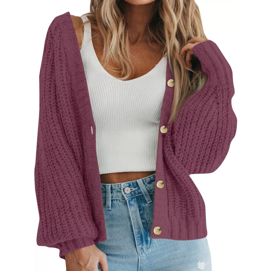 Full Size Chunky Knit Button-Down Cardigan Plus Purple / S Apparel and Accessories