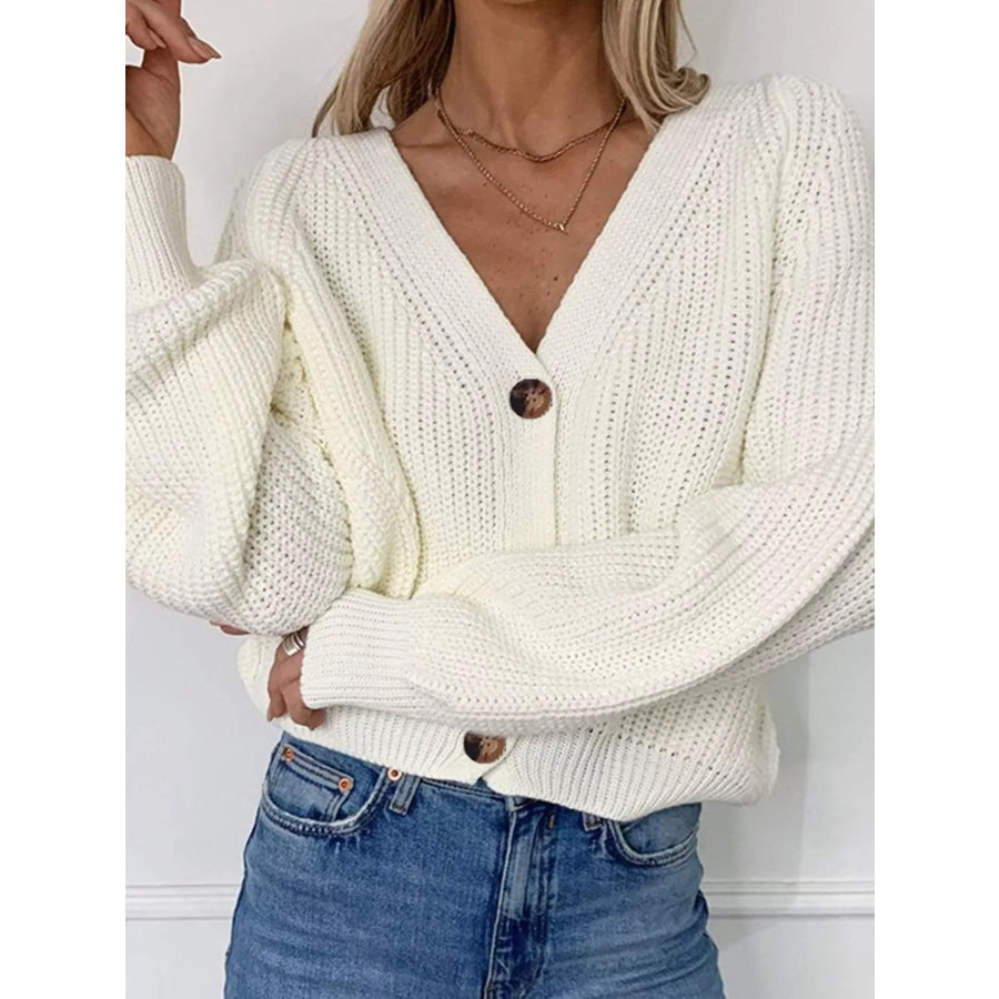 Full Size Chunky Knit Button-Down Cardigan Plus Size White / S Apparel and Accessories