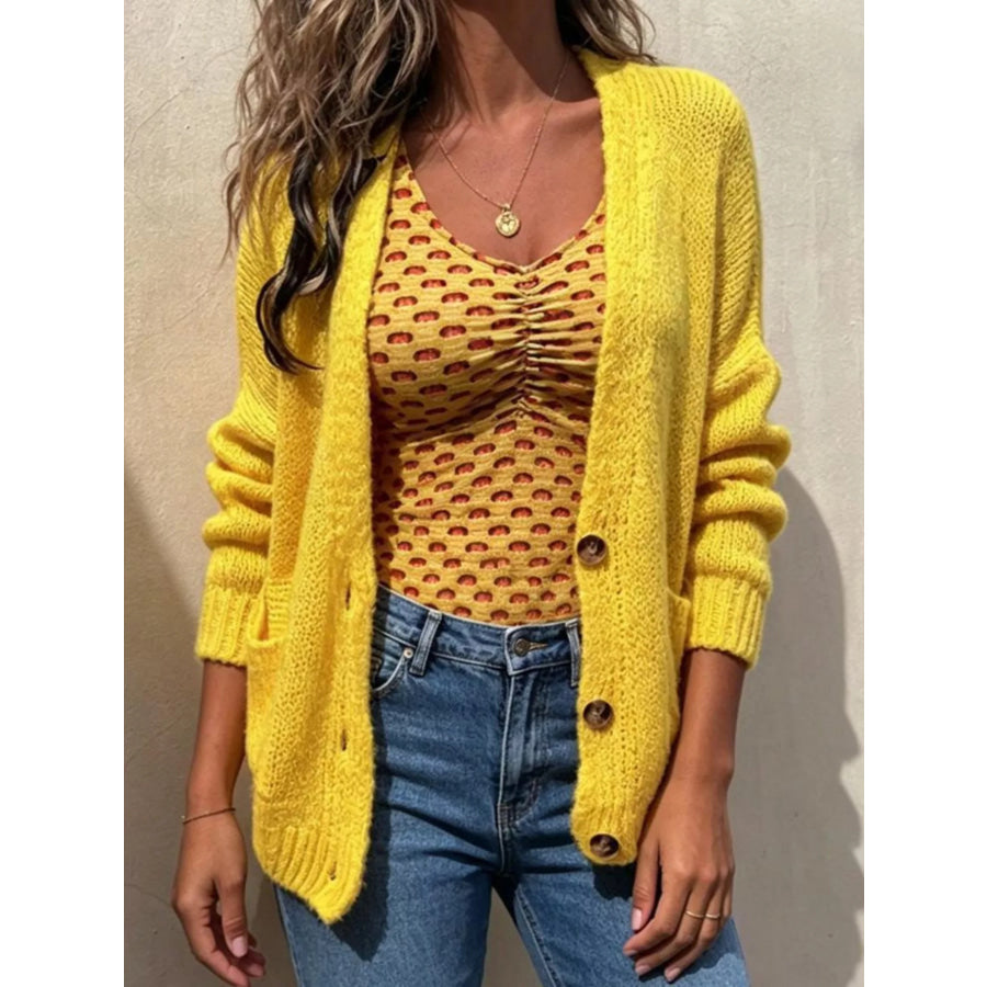 Full Size Chunky Knit Button-Up Cardigan Plus Size Apparel and Accessories