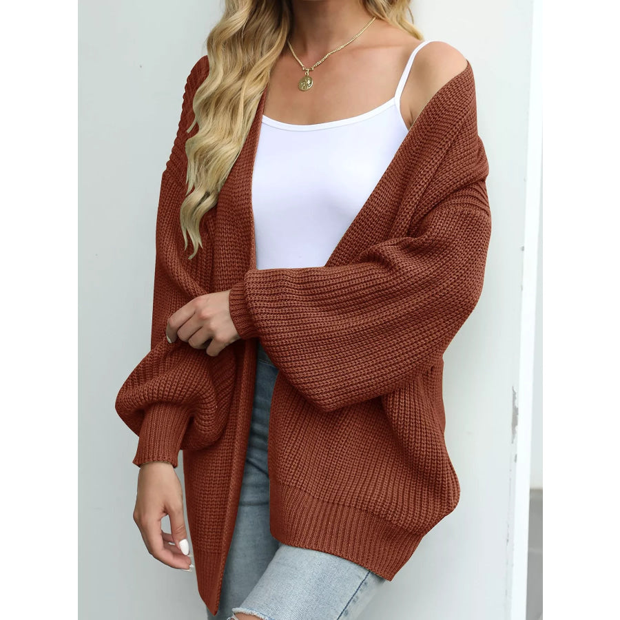 Full Size Chunky Knit Open Front Cardigan Plus Size Apparel and Accessories