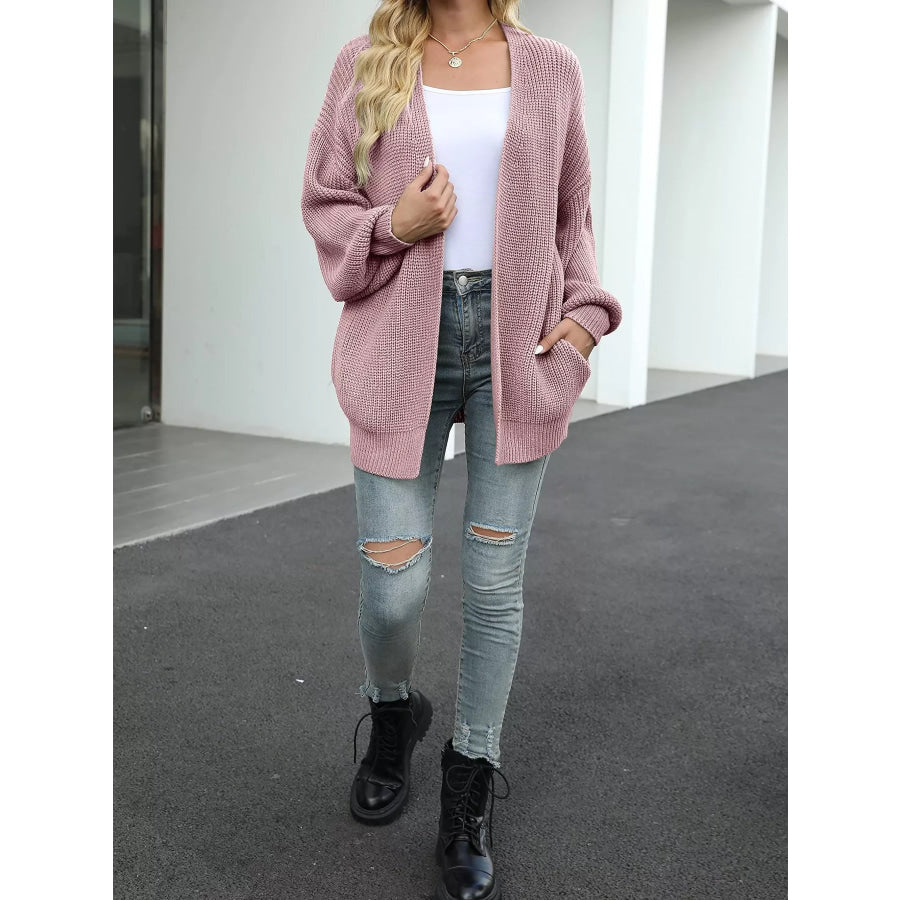 Full Size Chunky Knit Open Front Cardigan Plus Size Apparel and Accessories
