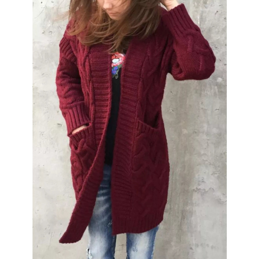 Full Size Chunky Knit Open Front Cardigan Plus Size Apparel and Accessories