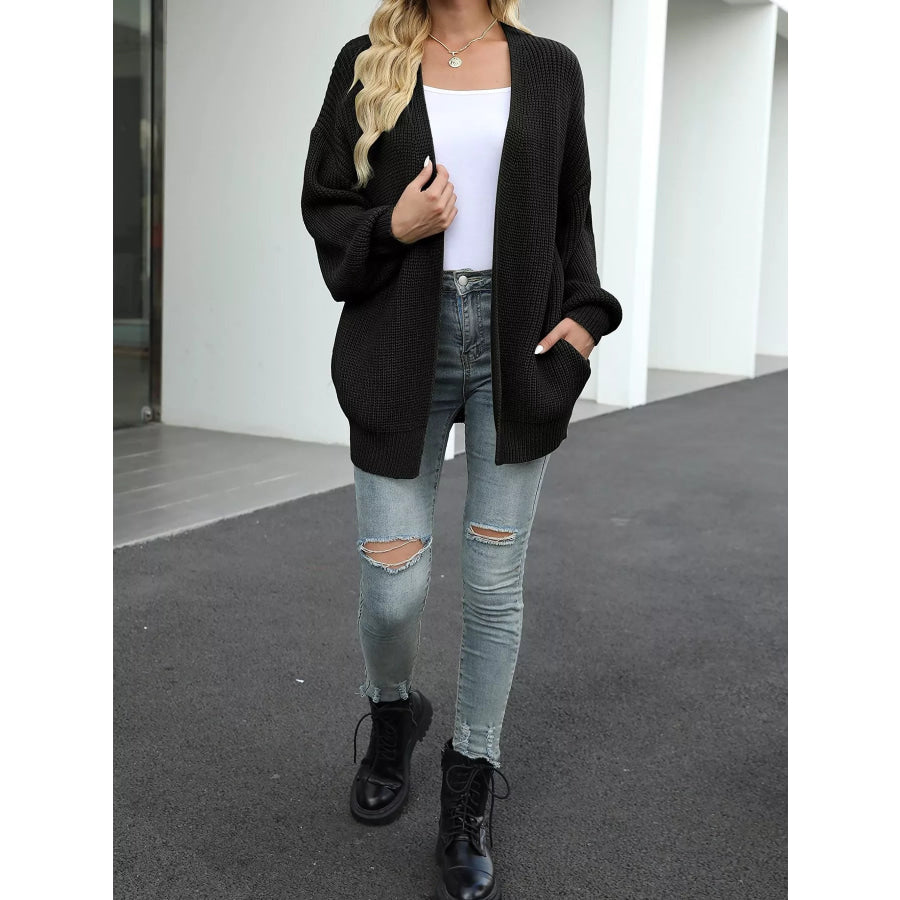 Full Size Chunky Knit Open Front Cardigan Plus Size Apparel and Accessories