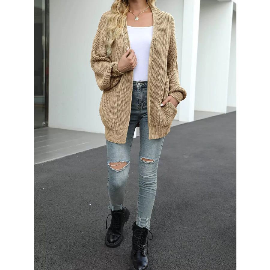 Full Size Chunky Knit Open Front Cardigan Plus Size Apparel and Accessories
