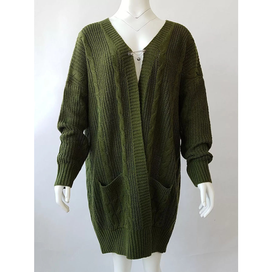 Full Size Chunky Knit Open Front Cardigan Plus Size Apparel and Accessories