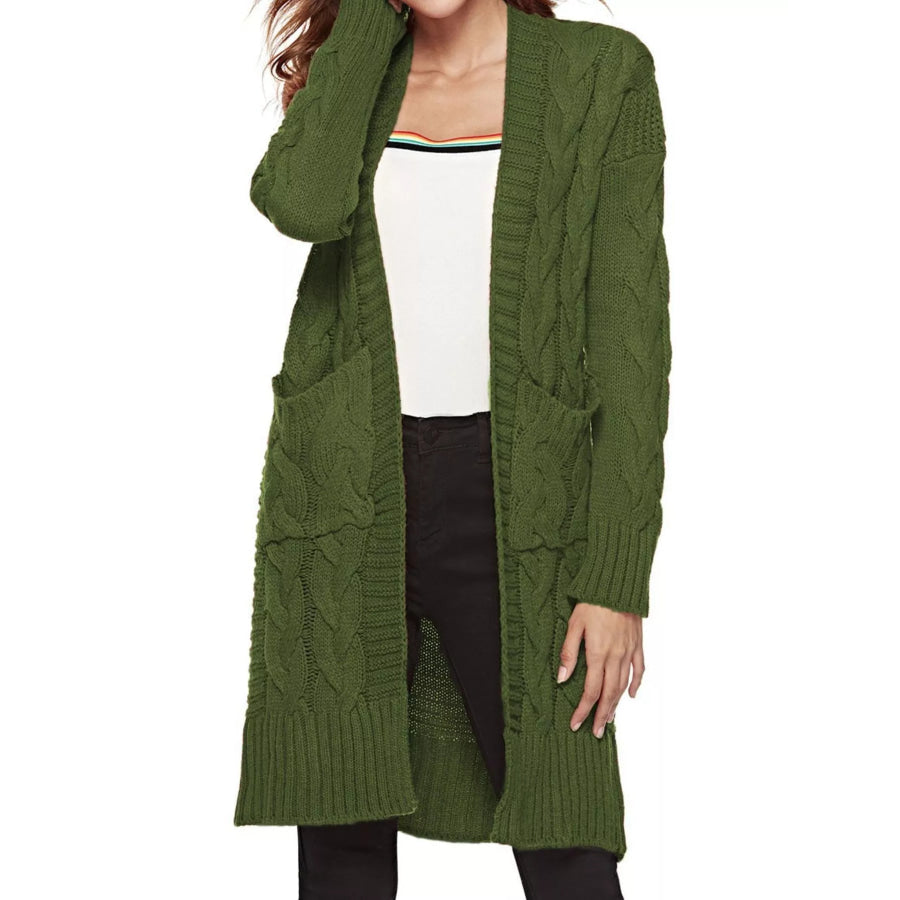 Full Size Chunky Knit Open Front Cardigan Plus Size Army Green / S Apparel and Accessories