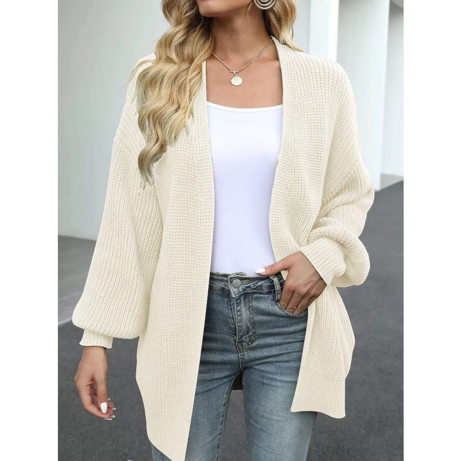 Full Size Chunky Knit Open Front Cardigan Plus Size Beige / S Apparel and Accessories