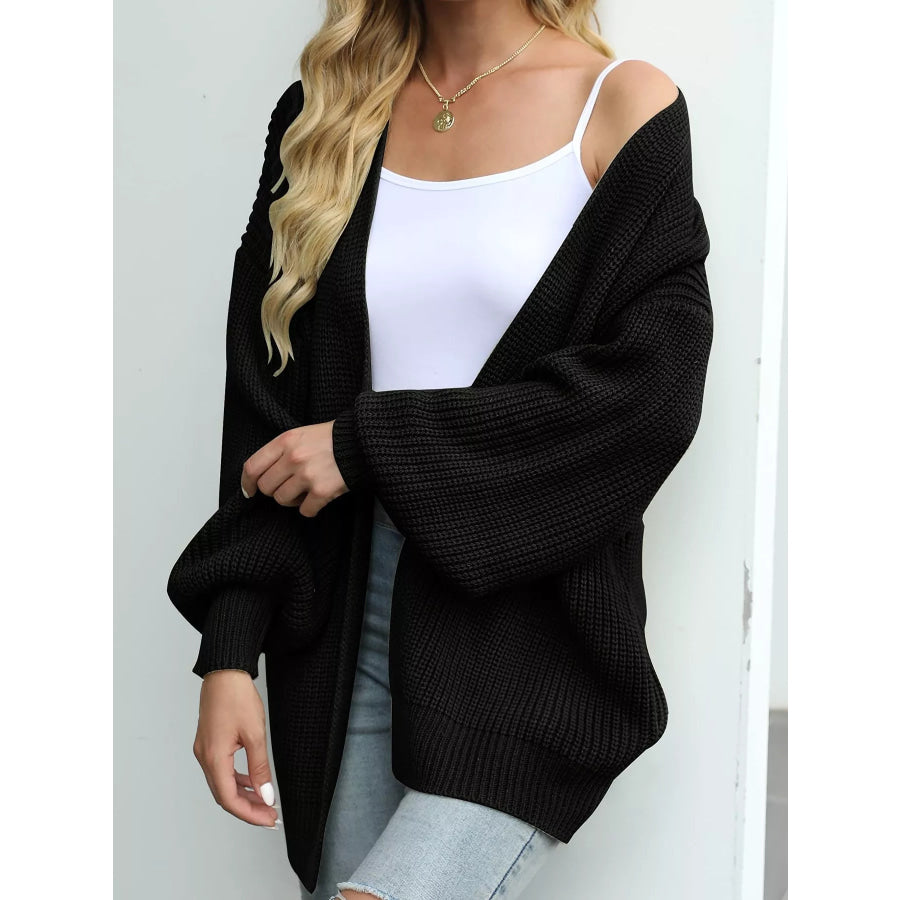 Full Size Chunky Knit Open Front Cardigan Plus Size Black / S Apparel and Accessories