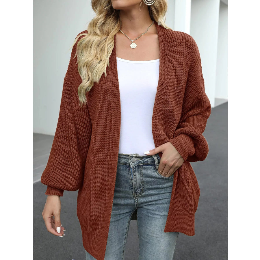 Full Size Chunky Knit Open Front Cardigan Plus Size Brown / S Apparel and Accessories