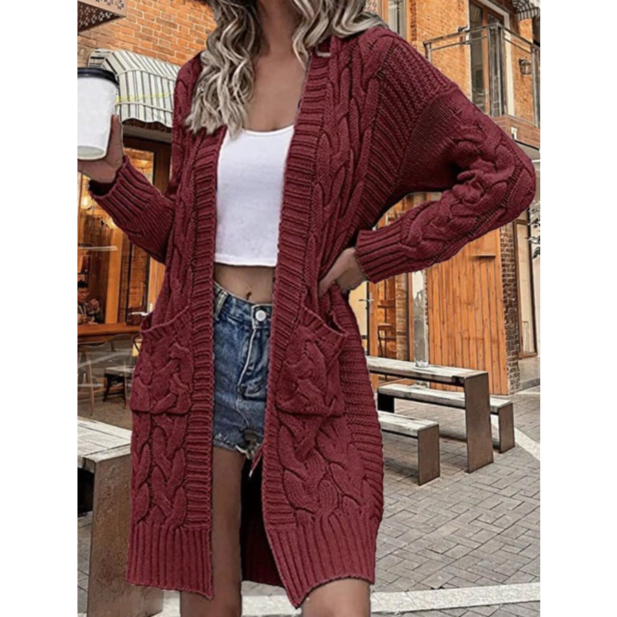 Full Size Chunky Knit Open Front Cardigan Plus Size Burgundy / S Apparel and Accessories