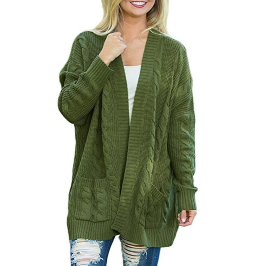 Full Size Chunky Knit Open Front Cardigan Plus Size Green / S Apparel and Accessories