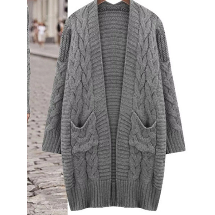 Full Size Chunky Knit Open Front Cardigan Plus Size Grey / S Apparel and Accessories