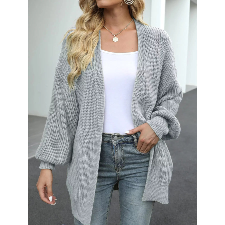 Full Size Chunky Knit Open Front Cardigan Plus Size Light Gray / S Apparel and Accessories