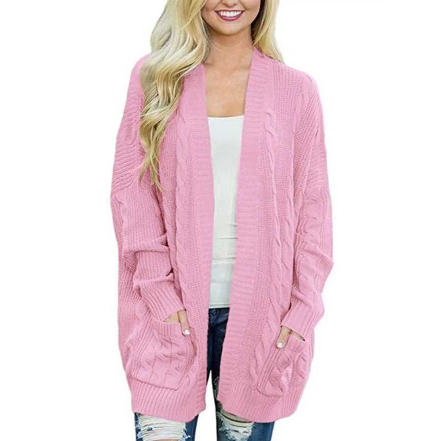 Full Size Chunky Knit Open Front Cardigan Plus Size Pink / S Apparel and Accessories