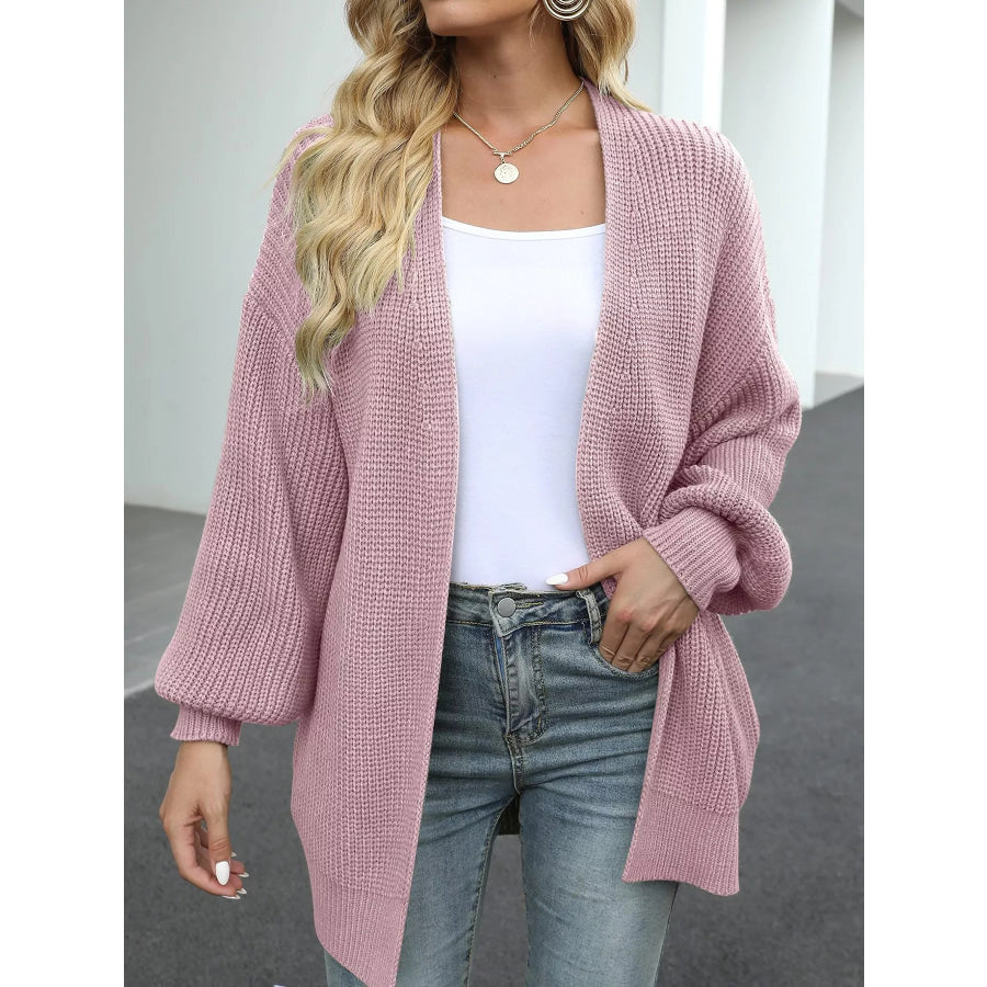 Full Size Chunky Knit Open Front Cardigan Plus Size Pink / S Apparel and Accessories