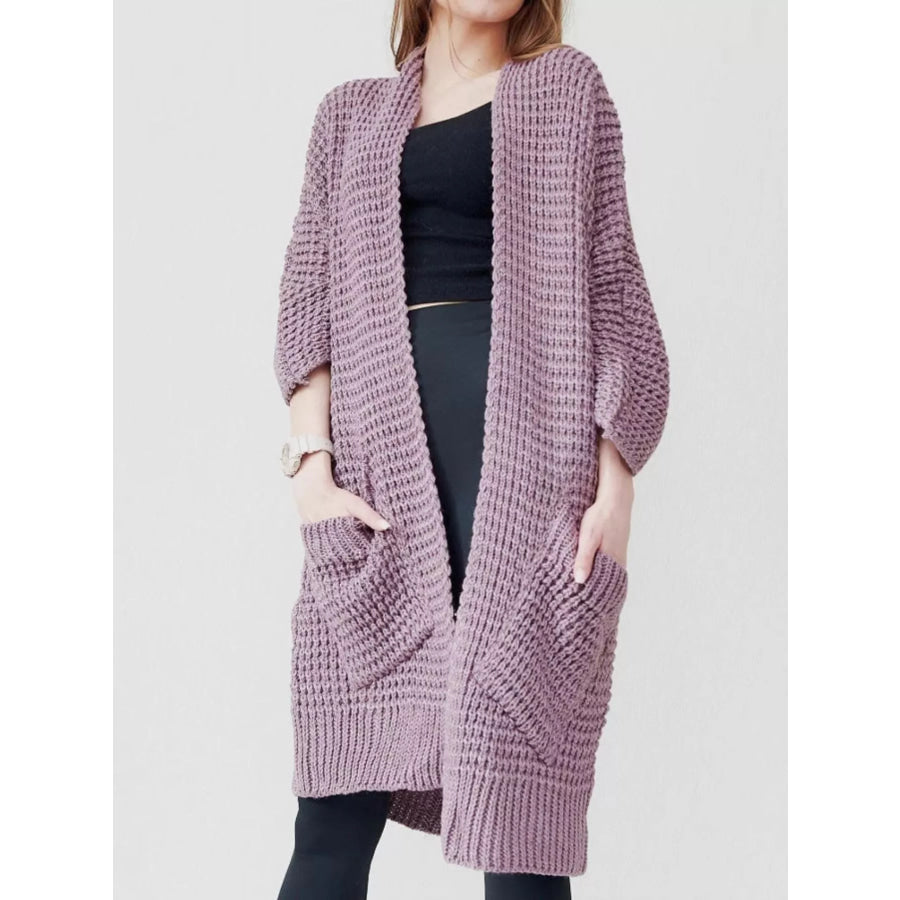 Full Size Chunky Knit Open Front Cardigan Plus Size Purple / S Apparel and Accessories