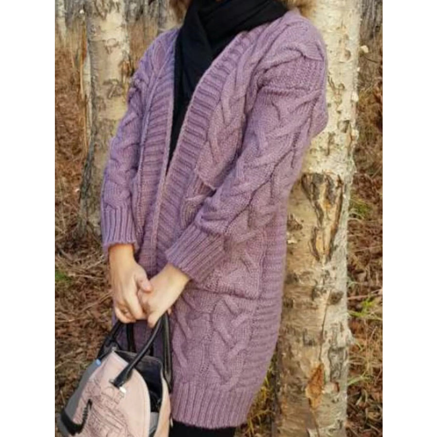 Full Size Chunky Knit Open Front Cardigan Plus Size Purple / S Apparel and Accessories