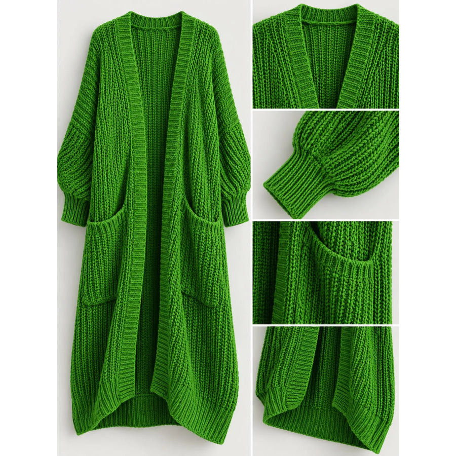 Full Size Chunky Knit Openwork Front Longline Cardigan Plus Apparel and Accessories