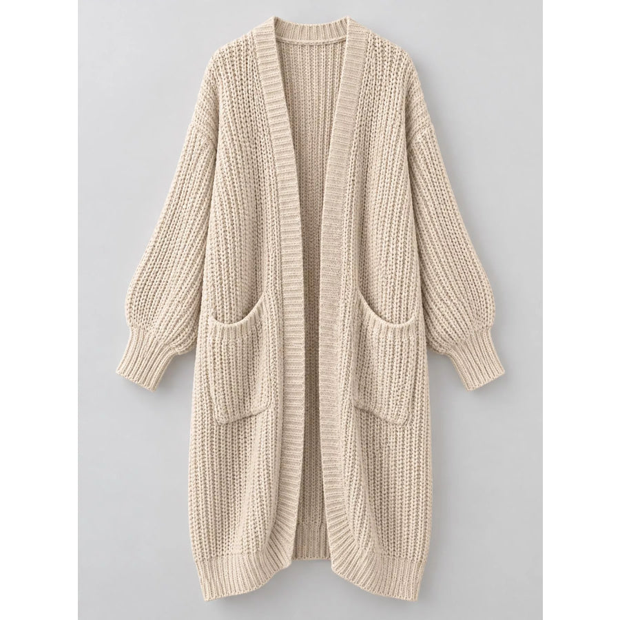 Full Size Chunky Knit Openwork Front Longline Cardigan Plus Apparel and Accessories