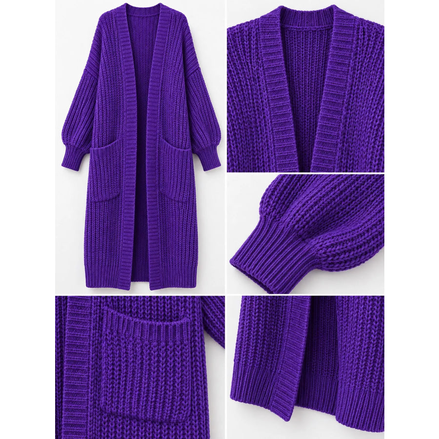 Full Size Chunky Knit Openwork Front Longline Cardigan Plus Apparel and Accessories