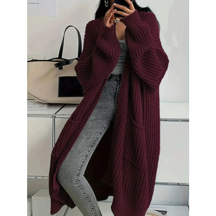 Full Size Chunky Knit Openwork Front Longline Cardigan Plus Apparel and Accessories