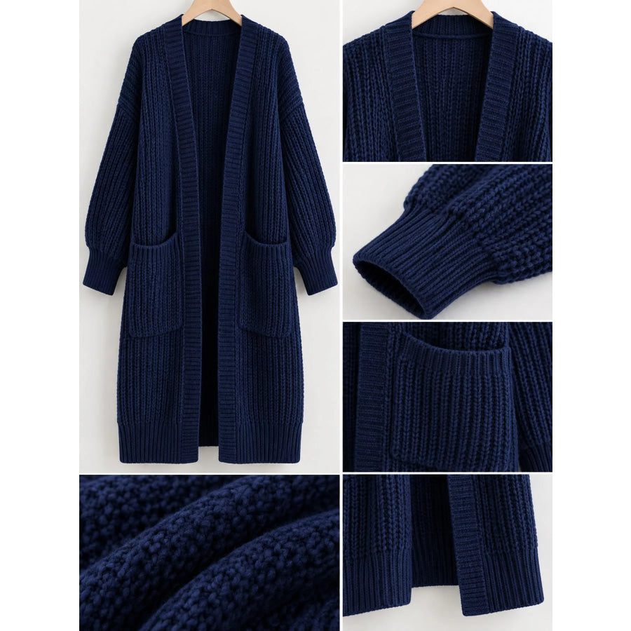 Full Size Chunky Knit Openwork Front Longline Cardigan Plus Apparel and Accessories