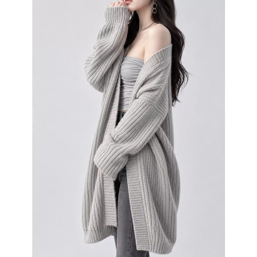 Full Size Chunky Knit Openwork Front Longline Cardigan Plus Apparel and Accessories