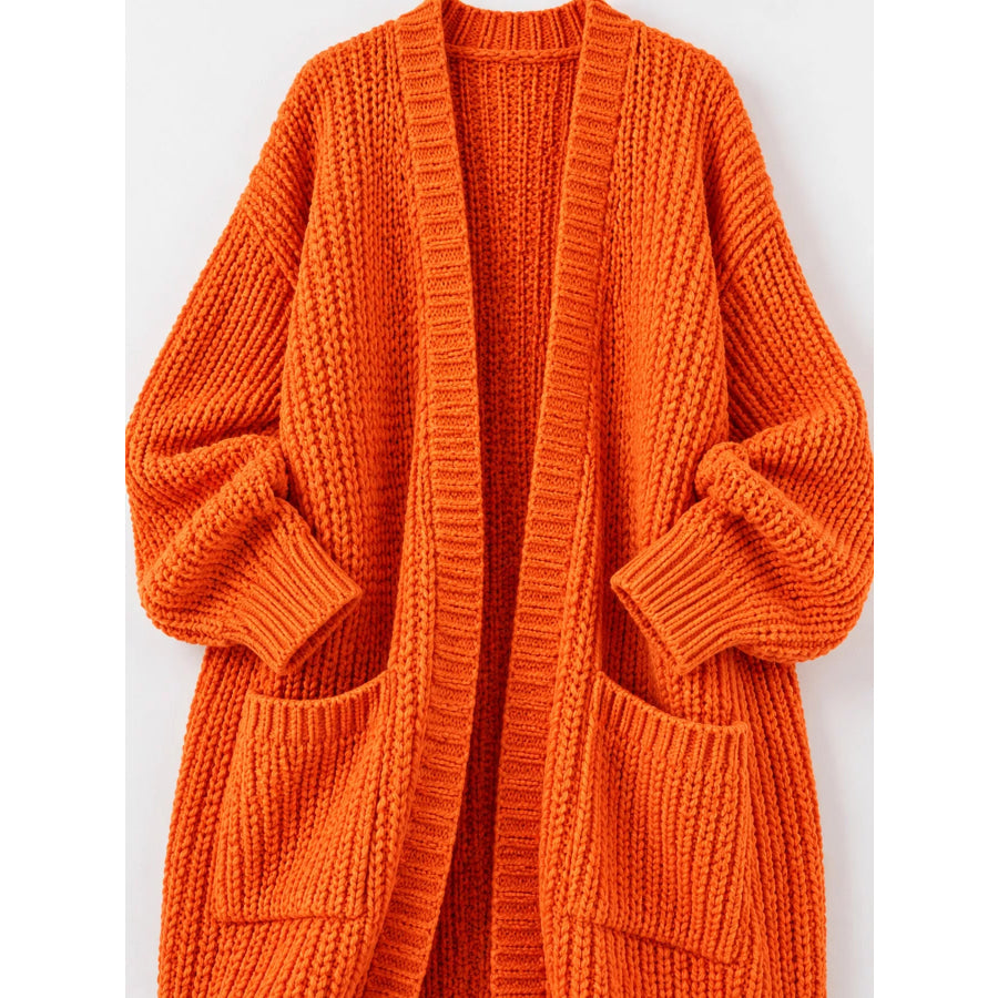 Full Size Chunky Knit Openwork Front Longline Cardigan Plus Apparel and Accessories