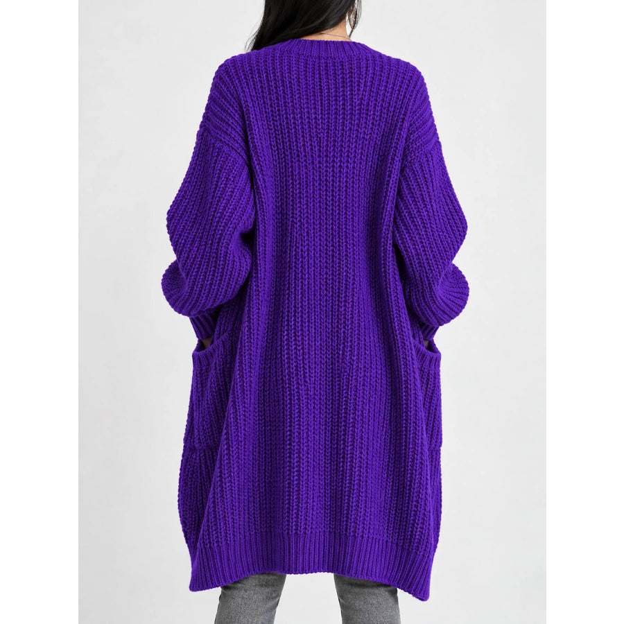 Full Size Chunky Knit Openwork Front Longline Cardigan Plus Apparel and Accessories