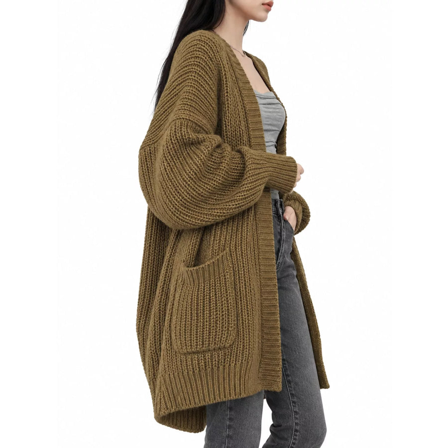 Full Size Chunky Knit Openwork Front Longline Cardigan Plus Apparel and Accessories