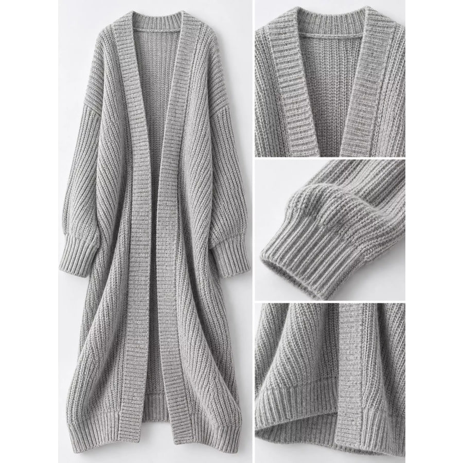 Full Size Chunky Knit Openwork Front Longline Cardigan Plus Apparel and Accessories