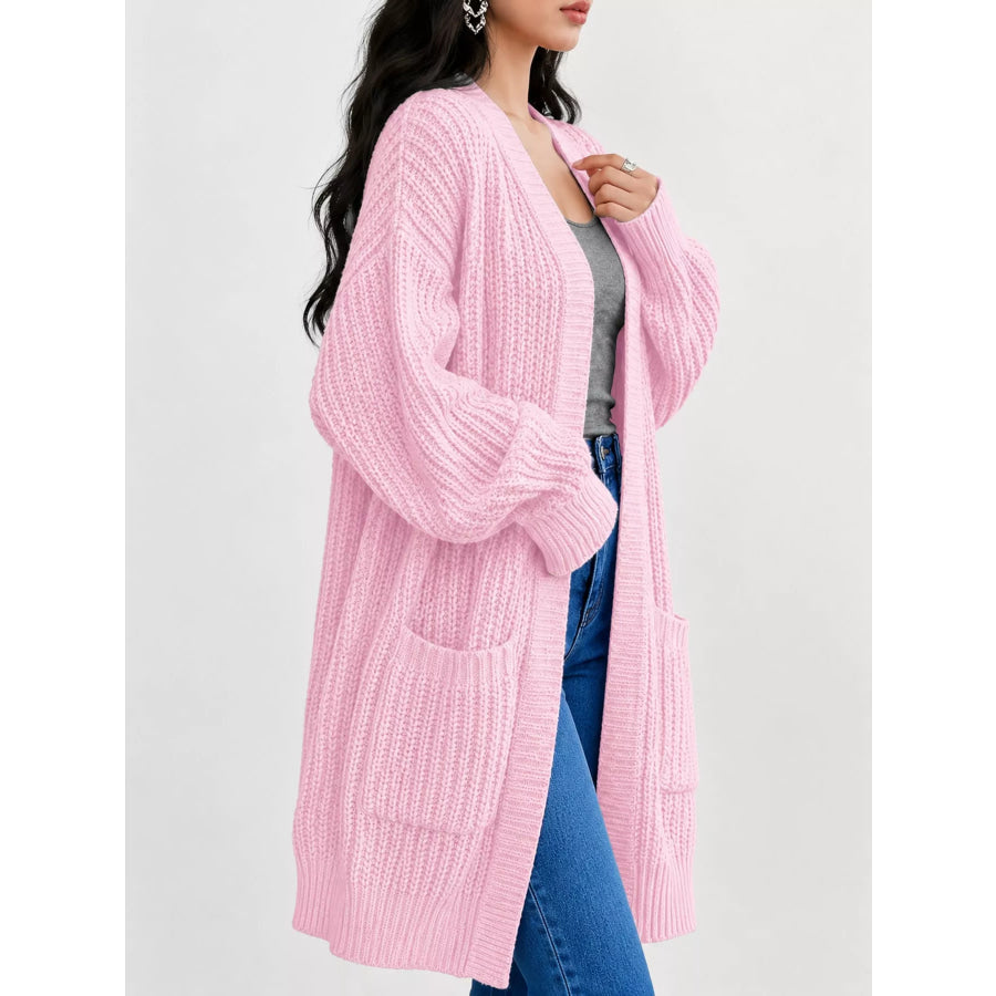 Full Size Chunky Knit Openwork Front Longline Cardigan Plus Apparel and Accessories